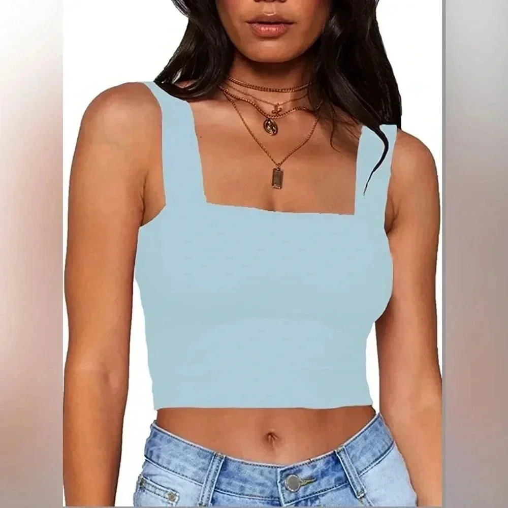 PAPER CRANE | Basic Crop Top Solid Sleeveless Stretch Crop Vest Size L